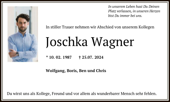 Traueranzeige von Joschka Wagner von FNP