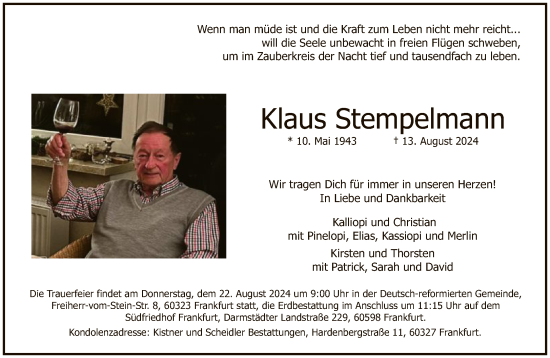 Traueranzeige von Klaus Stempelmann von FNP