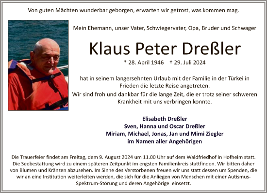 Traueranzeige von Klaus Peter Dreßler von FNP