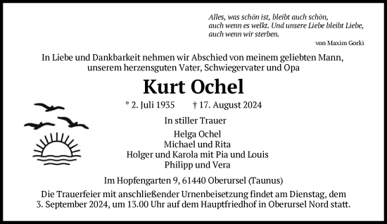 Traueranzeige von Kurt Ochel von FNP