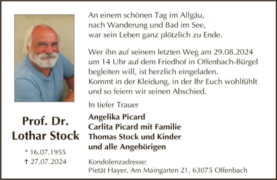 Traueranzeige von Lothar Stock von FNP