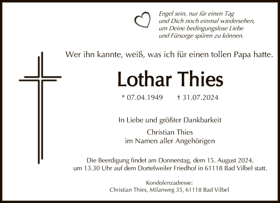 Traueranzeige von Lothar Thies von FNP