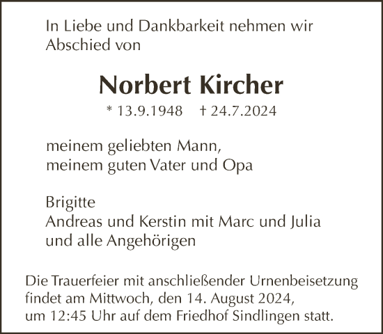 Traueranzeige von Norbert Kircher von FNP