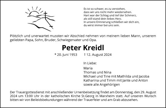 Traueranzeige von Peter Kreidl von FNP