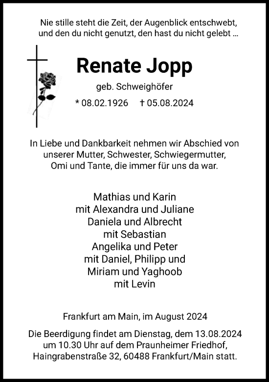 Traueranzeige von Renate Jopp von FNP