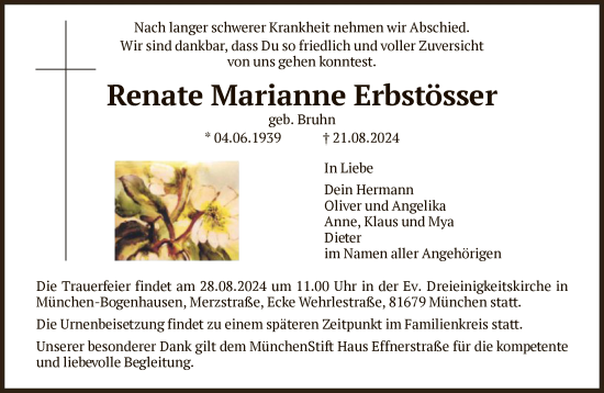 Traueranzeige von Renate Marianne Erbstösser von FNP