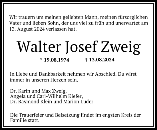 Traueranzeige von Walter Josef Josef von FNP