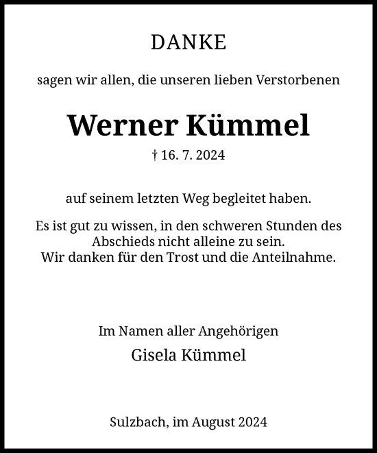 Traueranzeige von Werner Kümmel von FNP