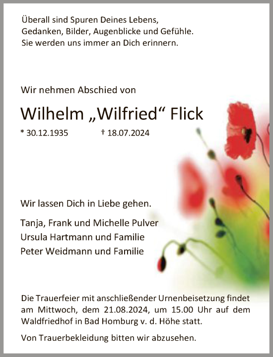 Traueranzeige von Wilhelm Flick von FNP