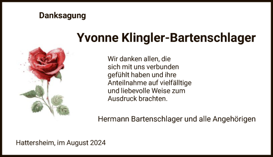 Traueranzeige von Yvonne Klinger-Bartenschlager von FNP