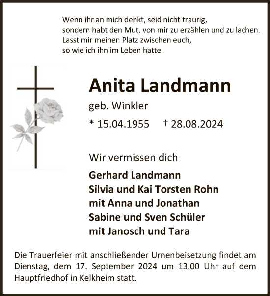 Traueranzeige von Anita Landmann von FNP