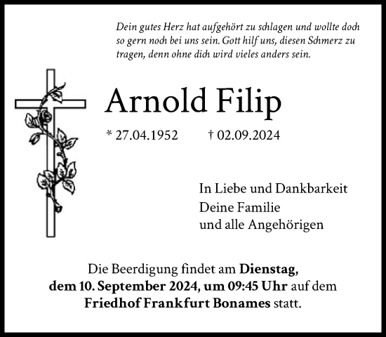 Traueranzeige von Arnold Filip von FNP