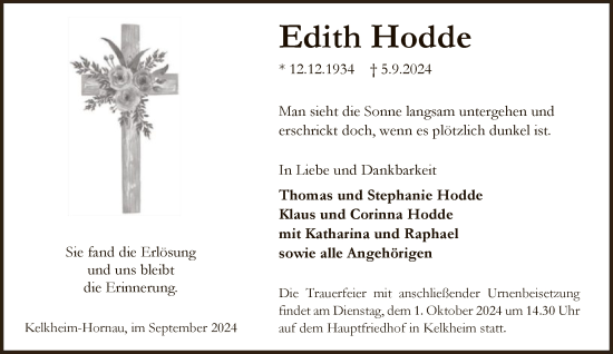 Traueranzeige von Edith Hodde von FNP