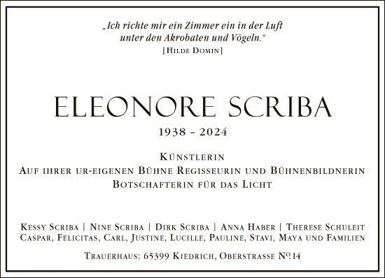 Traueranzeige von Eleonore Scriba von FNP