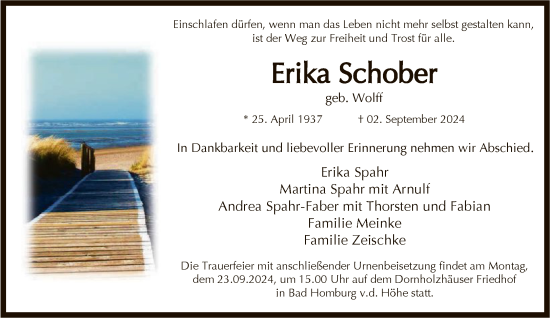 Traueranzeige von Erika Schober von FNP