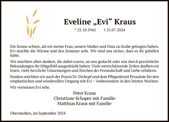 Traueranzeige von Eveline Kraus von FNP
