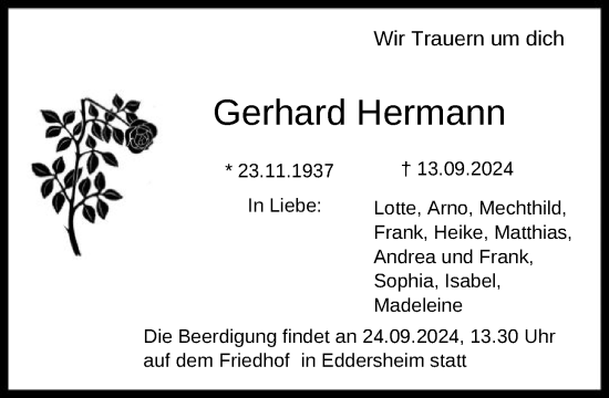 Traueranzeige von Gerhard Hermann von FNP