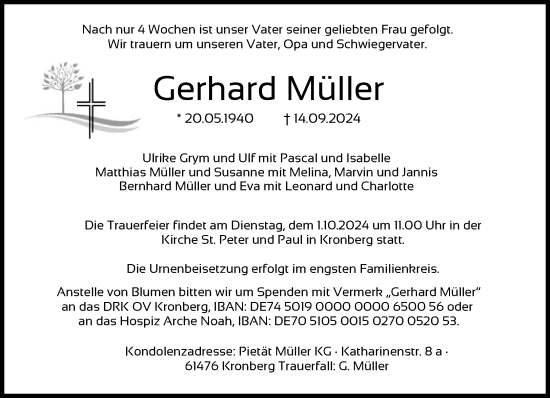 Traueranzeige von Gerhard Müller von FNP