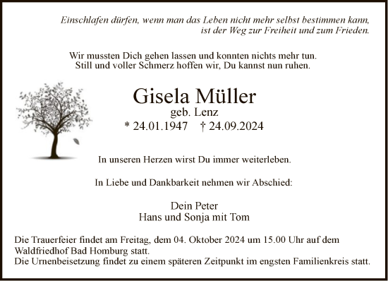 Traueranzeige von Gisela Müller von FNP