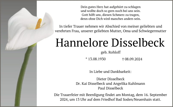 Traueranzeige von Hannelore Disselbeck von FNP