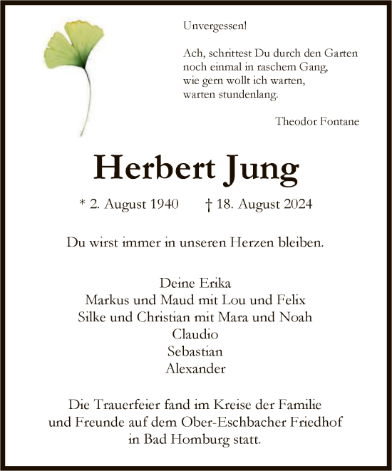 Traueranzeige von Herbert Jung von FNP