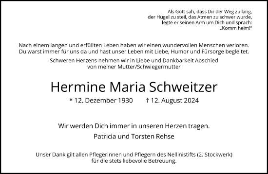 Traueranzeige von Hermine Maria Schweitzer von FNP