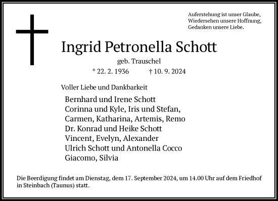 Traueranzeige von Ingrid Petronella von FNP