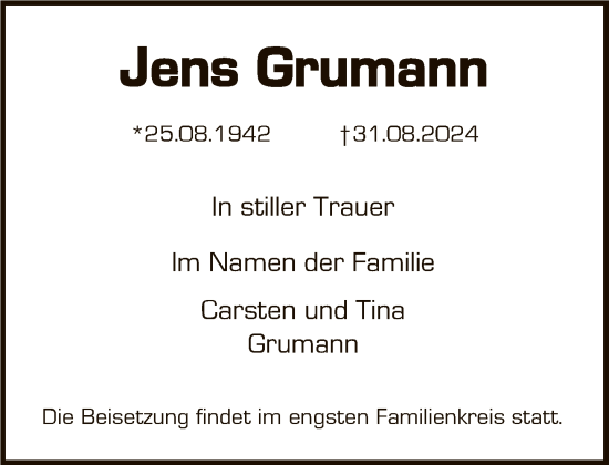 Traueranzeige von Jens Grumann von FNP