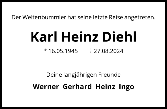 Traueranzeige von Karl Heinz Diehl von FNP