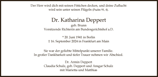 Traueranzeige von Katharina Deppert von FNP