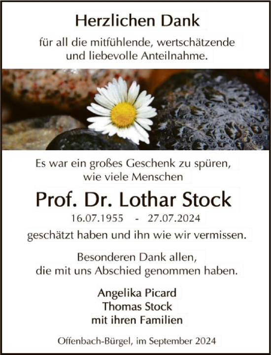 Traueranzeige von Lothar Stock von FNP