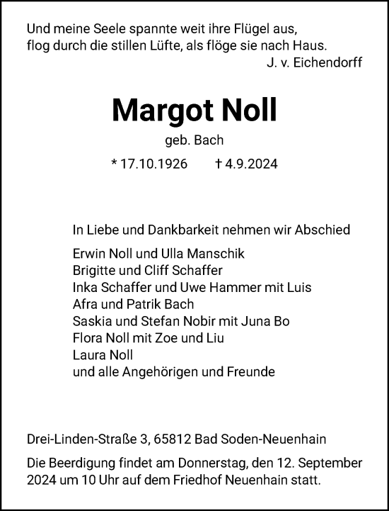 Traueranzeige von Margot Noll von FNP