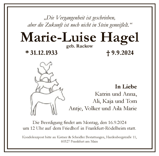 Traueranzeige von Marie-Louise Hagel von FNP