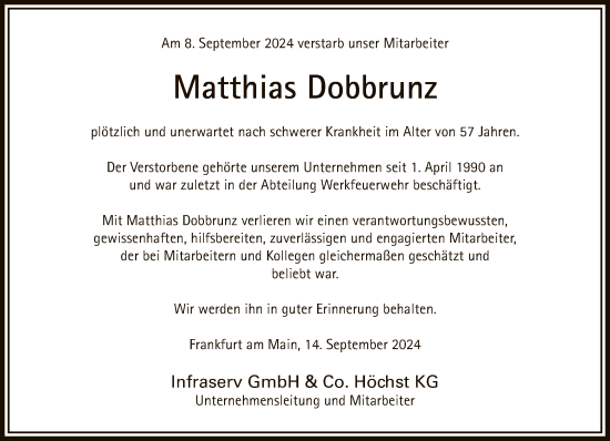 Traueranzeige von Matthias Dobbrunz von FNP