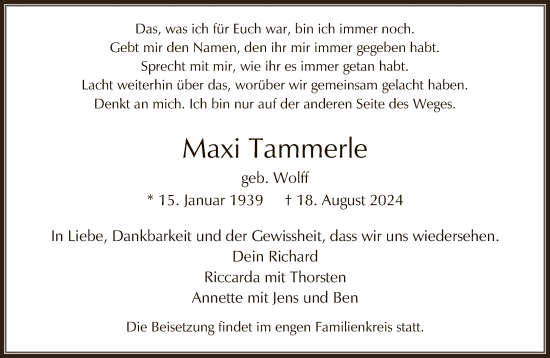 Traueranzeige von Maxi Tammerle von FNP