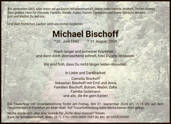 Traueranzeige von Michael Bischoff von FNP