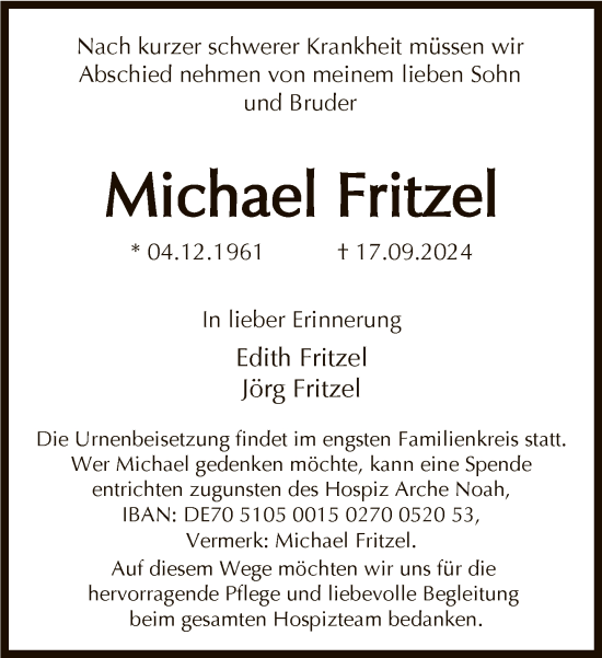 Traueranzeige von Michael Fritzel von FNP