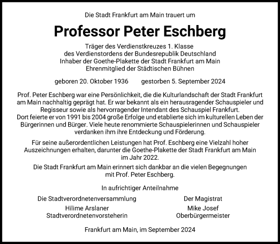 Traueranzeige von Peter Eschberg von FNP