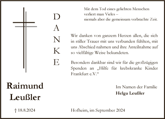Traueranzeige von Raimund Leußler von FNP