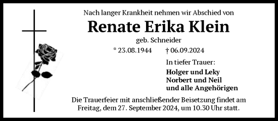 Traueranzeige von Renate Erika Klein von FNP
