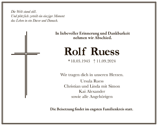 Traueranzeige von Rolf Ruess von FNP