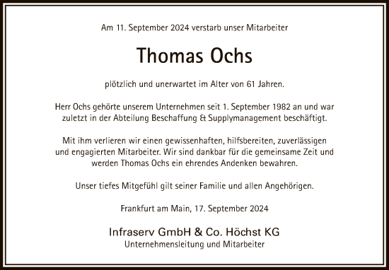 Traueranzeige von Thomas Ochs von FNP