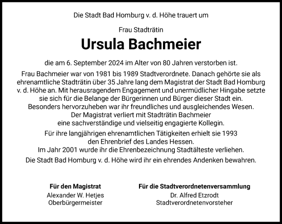 Traueranzeige von Ursula Bachmeier von FNP