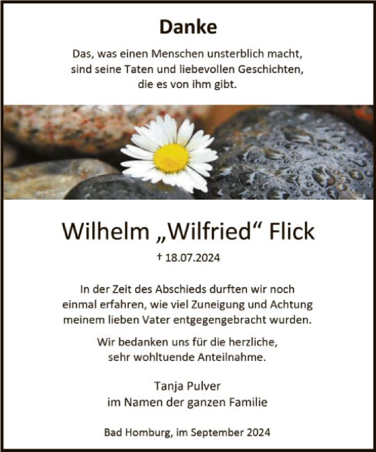 Traueranzeige von Wilhelm Flick von FNP