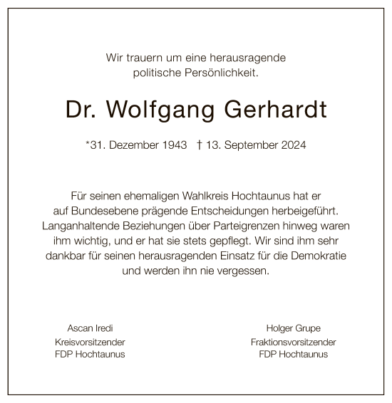 Traueranzeige von Wolfgang Gerhardt von FNP