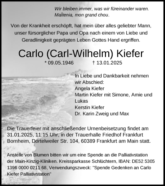 Traueranzeige von Carlo Kiefer von FNP