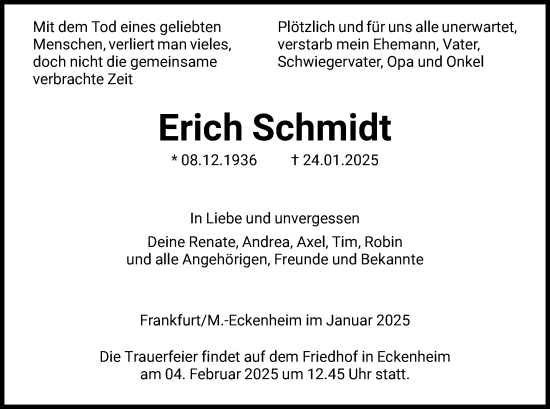 Traueranzeige von Erich Schmidt von FNP