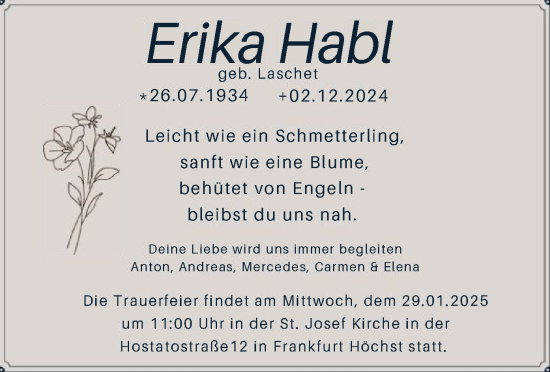 Traueranzeige von Erika Habl von FNP