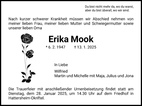 Traueranzeige von Erika Mook von FNP