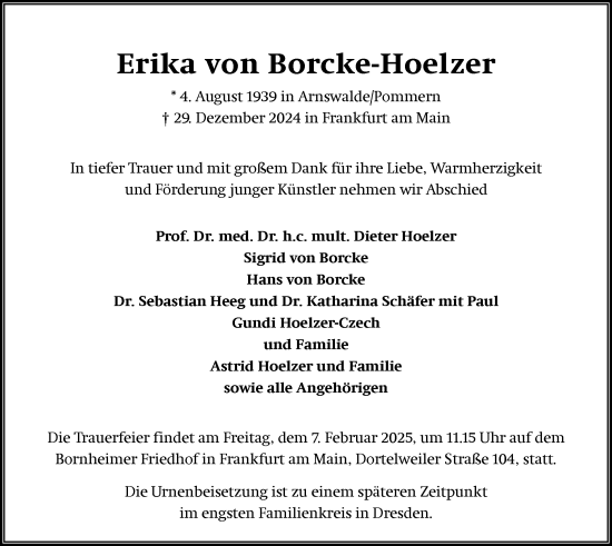 Traueranzeige von Erika von Borcke-Hoelzer von FNP